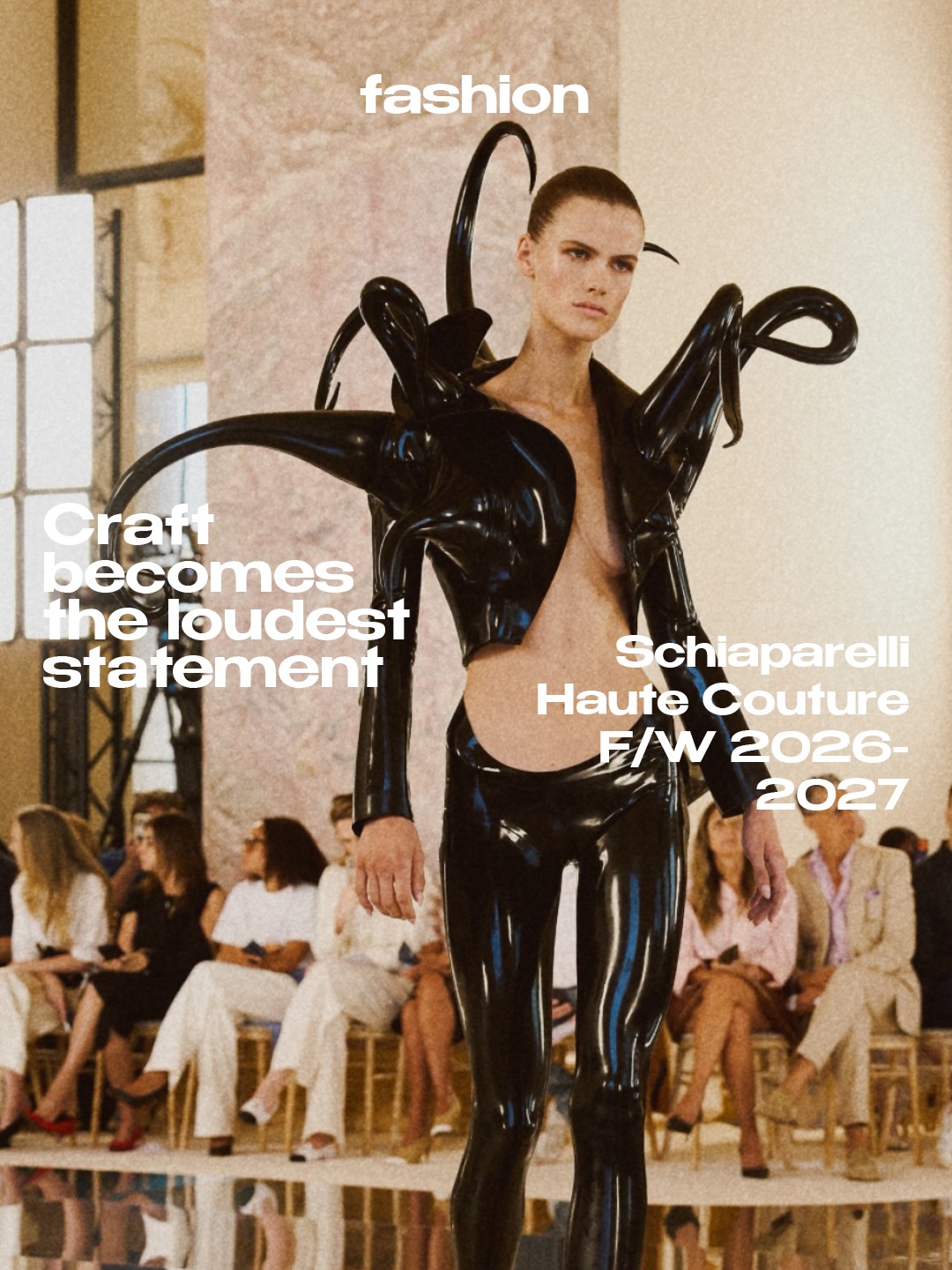 With &lsquo;THE ABYSS&rsquo;, Daniel Roseberry strips Haute Couture back to its structural essence. 

Architectural bustiers, sculpted necklines, jackets transformed into sculptural forms, and elongated fluid trousers define a wardrobe where construction takes precedence over embellishment. Each look exists in the tension between disciplined craftsmanship and expressive form, revealing a couture language rooted in silhouette rather than spectacle.

Material experimentation reinforces this direction. Latex is elevated into the vocabulary of Haute Couture, molded into corsets and tailored outerwear that seamlessly merge innovation with traditional savoir-faire. 

Alongside this restraint, Schiaparelli&rsquo;s surrealist heritage quietly resurfaces through sculptural bodices, layered garments, crystal embroidery, and organic, body-like details. Rather than overwhelming the collection, these elements act as subtle echoes of the maison&rsquo;s identity, creating a dialogue between formal purity and theatrical expression, where the garment itself becomes the central narrative.