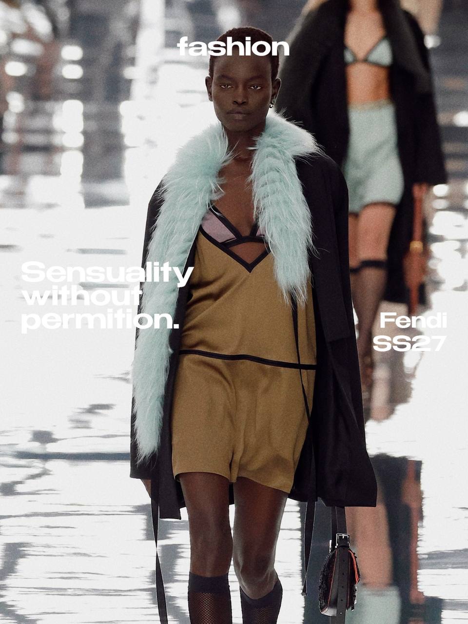 I like my body when it is with your body.

For @fendi SS27, Maria Grazia Chiuri begins with intimacy. Lingerie escapes the bedroom, silk falls loosely against the skin and clothes seem to exist somewhere between getting dressed and getting undressed.

Then the room begins to fill.

Mirrors multiply the bodies, sequins catch the light and the quiet sensuality of the beginning slowly gives way to something louder, freer and more collective. With the spirit of Raffaella Carrà lingering in the background, dressing becomes less about being looked at and more about choosing how to be seen.

Because a body never really exists alone. It moves, desires, reflects and changes in the presence of another.

Intimacy becomes a celebration.