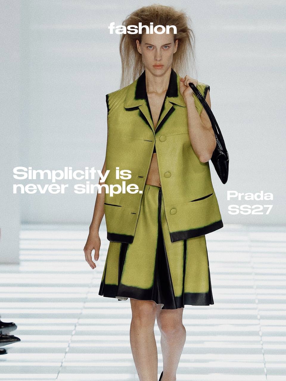 What if the simplest thing could say everything?

For SS27, Miuccia Prada and Raf Simons begin with a single gesture: the skirt. Repeated, distorted, stripped back and embellished, it becomes less a garment than a space for contradiction.

Leather meets transparency. A bra meets something almost bourgeois. Severity slips into sensuality, and what feels ordinary suddenly becomes strange again.

There is no single @prada woman here. She can be elegant and awkward, restrained and exposed, masculine and feminine, sometimes all at once.

Because at Prada, simplicity is never really simple. The familiar is only interesting when it starts to feel unfamiliar.

One skirt. A thousand contradictions.